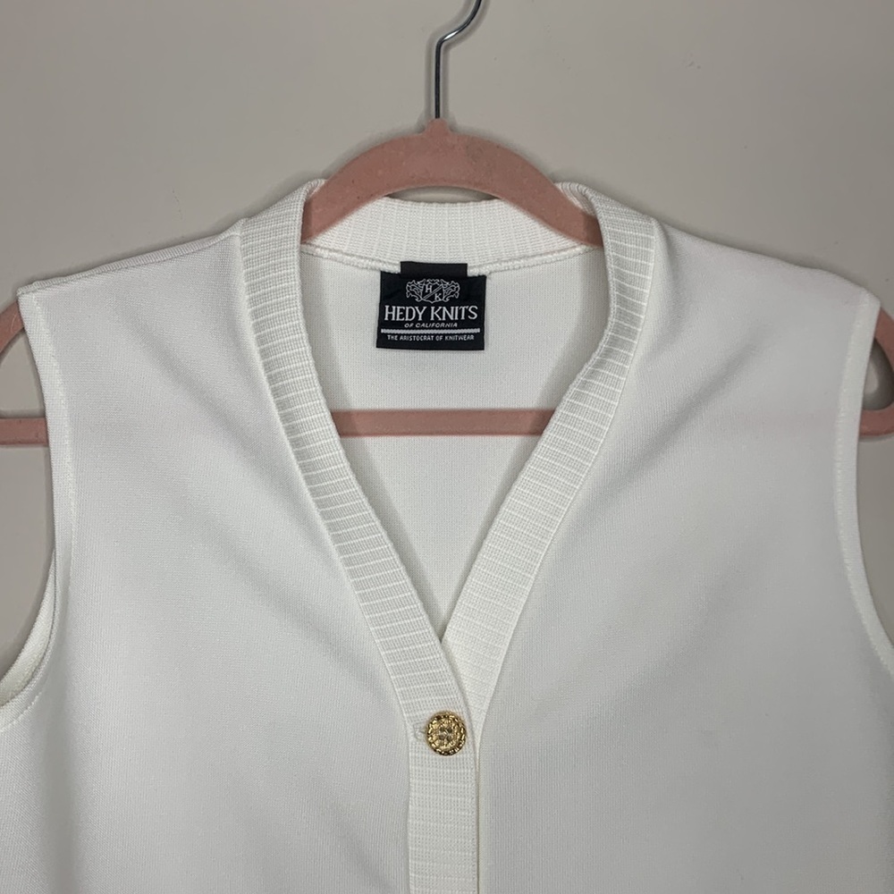 Vintage Hedy Knits of Cali Sleeveless Button Up Cardigan Sweater Gold Button S/M - Picture 9 of 16